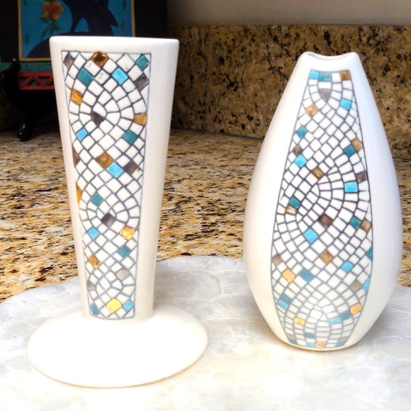 Metlox Mosiac Candleholder & Vase Set - Picture 1 of 4